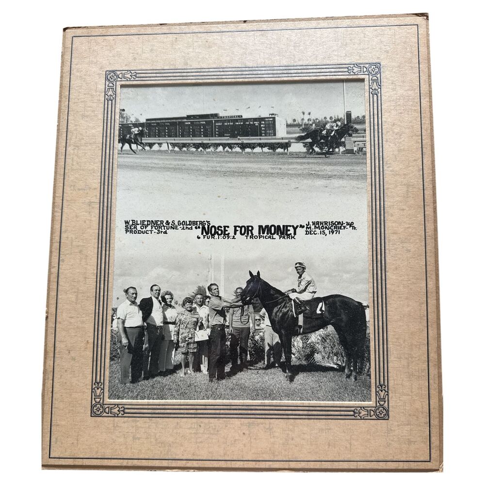 1971 Tropical Park Horse Race Photo – Nose for Money VTG B&W Winner Circle